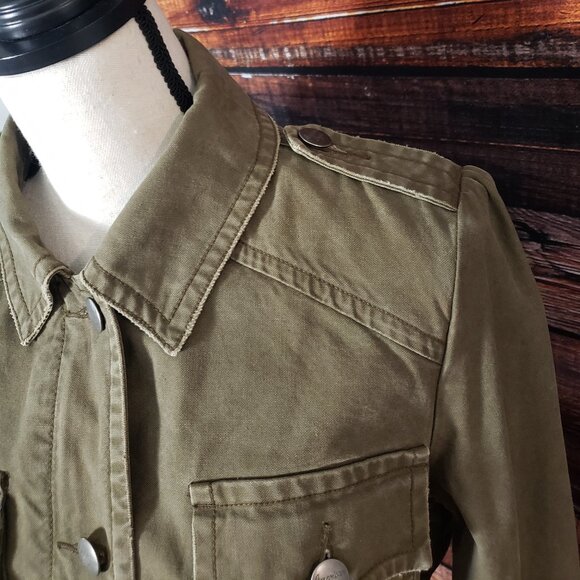 American Eagle Denim Military Jacket Size M Cropped Brown Button Front - Picture 2 of 9